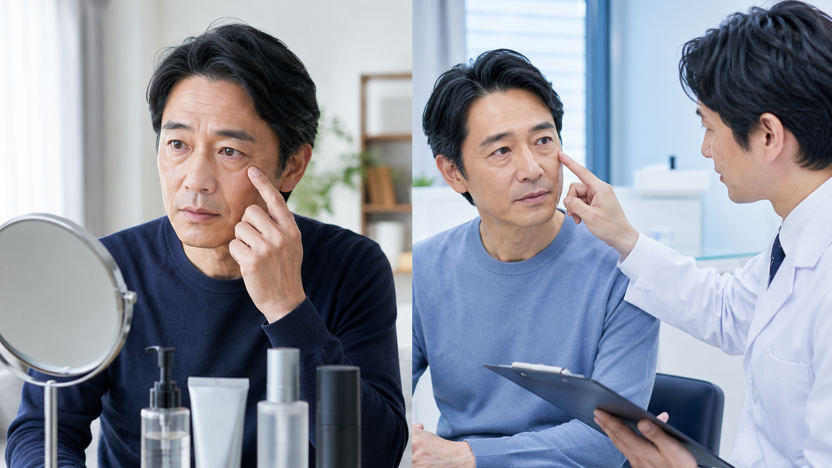 医師に目元の状態を相談する男性
